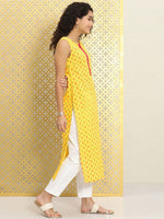 Thumbnail for Ode by House of Pataudi Women Yellow Ethnic Motifs Printed Rozana Straight Kurta - Distacart