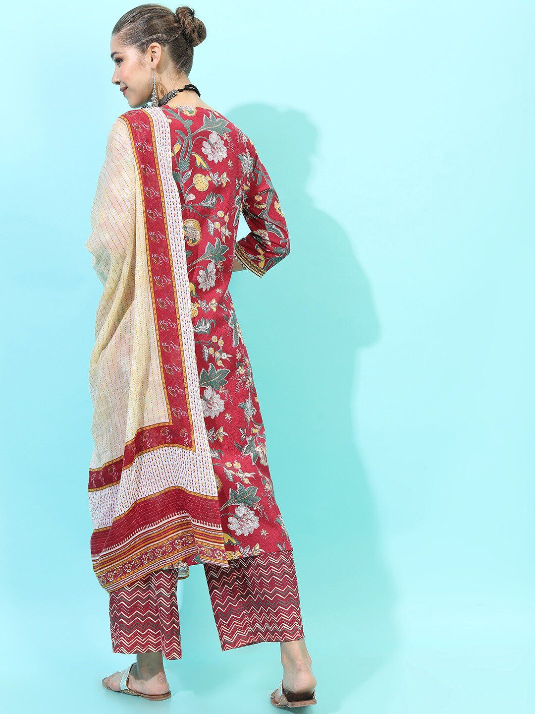 Vishudh Women Yoke Design Pure Cotton Kurta with Trouser & Dupatta