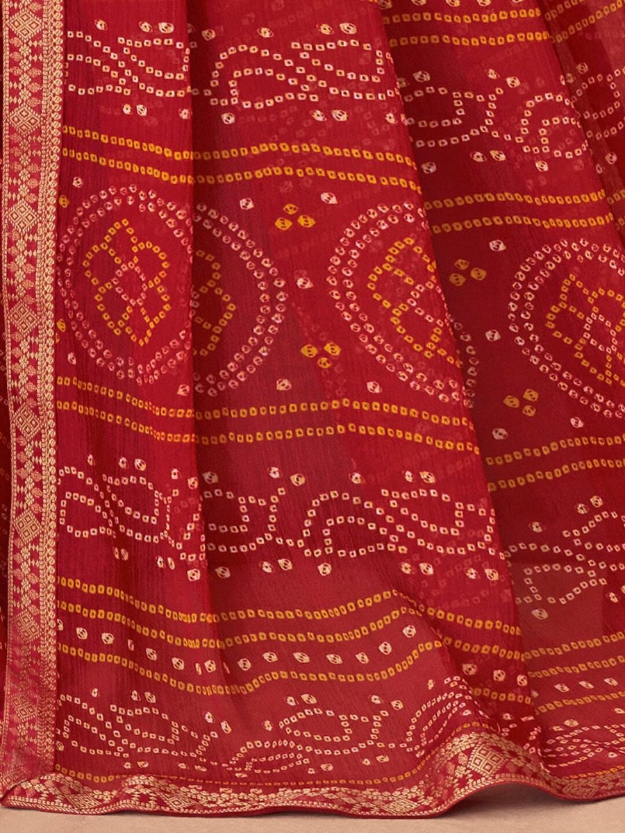 Anouk Red Bandhani Zari Pure Chiffon Bandhani Saree - Distacart