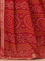 Thumbnail for Anouk Red Bandhani Zari Pure Chiffon Bandhani Saree - Distacart