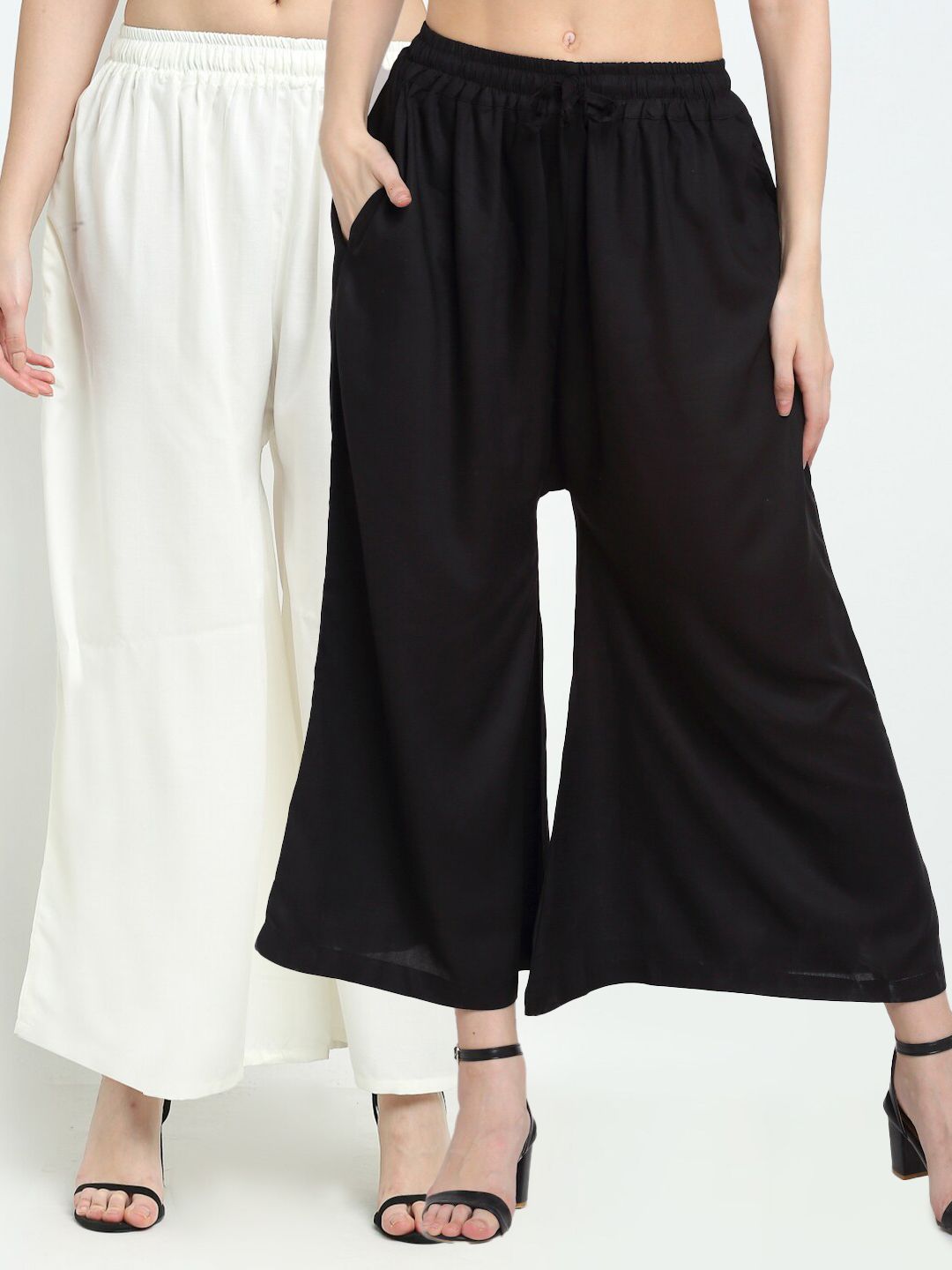 TAG 7 Pack Of 2 Women Black & White 2 Flared Ethnic Palazzos - Distacart