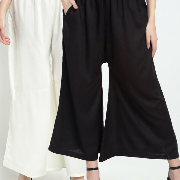 TAG 7 Pack Of 2 Women Black & White 2 Flared Ethnic Palazzos - Distacart