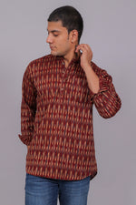Thumbnail for Bluebird Men's Maroon Ikat Printed Short Kurta