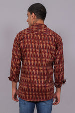 Thumbnail for Bluebird Men's Maroon Ikat Printed Short Kurta