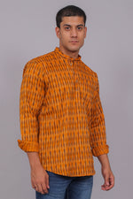 Thumbnail for Bluebird Men's Orange Ikat Printed Short Kurta