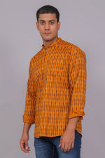 Thumbnail for Bluebird Men's Orange Ikat Printed Short Kurta
