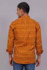 Thumbnail for Bluebird Men's Orange Ikat Printed Short Kurta