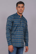 Thumbnail for Bluebird Men's Blue Ikat Printed Short Kurta