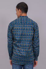 Thumbnail for Bluebird Men's Blue Ikat Printed Short Kurta
