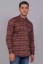 Thumbnail for Bluebird Men's Purple Ikat Printed Short Kurta