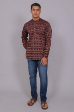 Thumbnail for Bluebird Men's Purple Ikat Printed Short Kurta