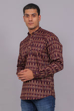 Thumbnail for Bluebird Men's Purple Ikat Printed Short Kurta