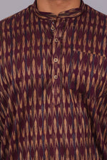 Thumbnail for Bluebird Men's Purple Ikat Printed Short Kurta