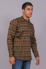Thumbnail for Bluebird Men's Olive Ikat Printed Short Kurta