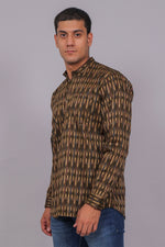 Thumbnail for Bluebird Men's Olive Ikat Printed Short Kurta