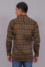 Thumbnail for Bluebird Men's Olive Ikat Printed Short Kurta