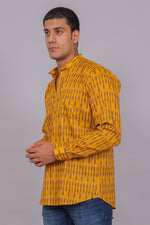 Thumbnail for Bluebird Men's Yellow Ikat Printed Short Kurta
