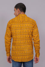 Thumbnail for Bluebird Men's Yellow Ikat Printed Short Kurta