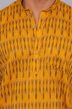 Thumbnail for Bluebird Men's Yellow Ikat Printed Short Kurta