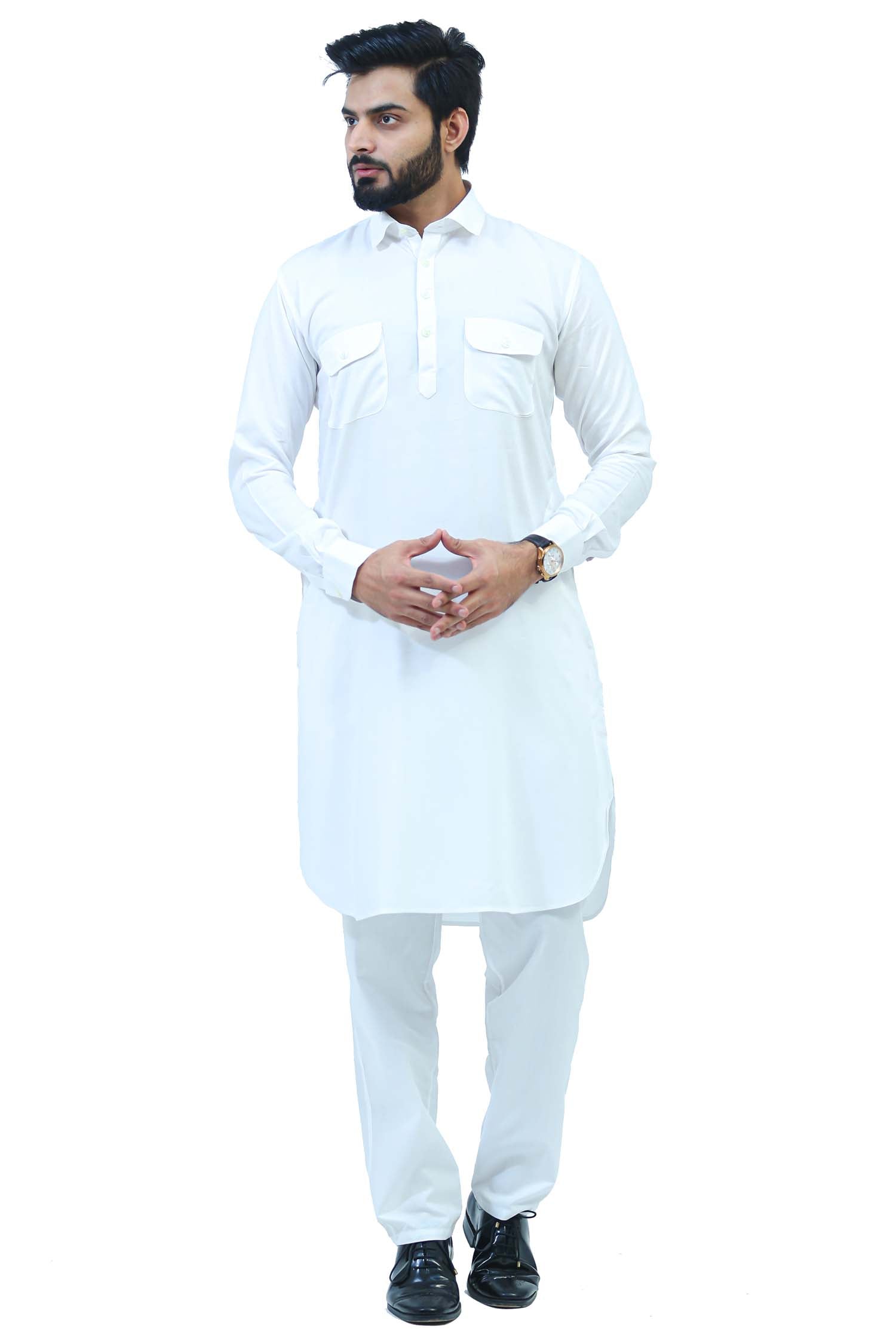 Bluesaanchi Men's White Satin Pathani Kurta Set - Distacart