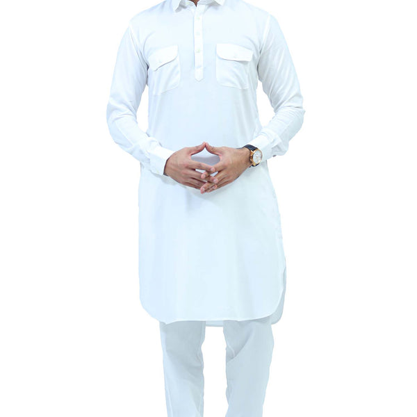 Bluesaanchi Men's White Satin Pathani Kurta Set - Distacart