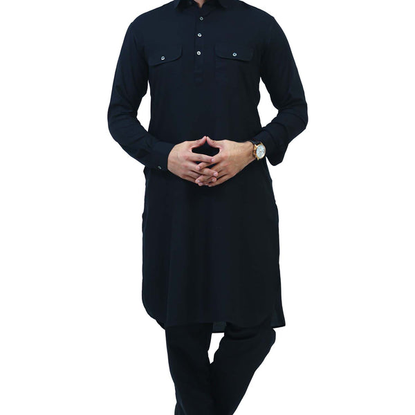 Bluesaanchi Men's Black Satin Pathani Kurta Set - Distacart