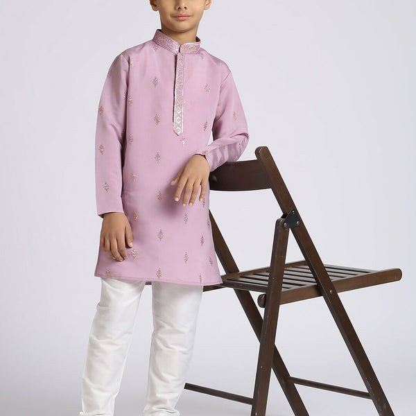 Joban Fashion Kids Island Traditional Ethnic Wear with Silk Sequence Embroidery Full Sleeves Kurta and Pyjama Set - Purple - Distacart