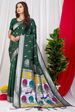 Thumbnail for Jyoti Fashion Women's Bottle Green Paithani Silk Zari Woven Saree with Blouse - Distacart
