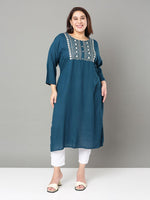 Thumbnail for Sztori Plus Size Floral Yoke Design Mirror Work Straight Kurta