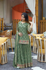 Thumbnail for Yash Enterprise Green Georgette Embroidery Party Wear Suit Set