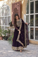 Thumbnail for Yash Enterprise Wine Georgette Party Wear Embroidery Suit Set - Distacart
