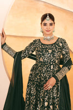 Thumbnail for Yash Enterprise Dark Green Star Georgette Embroidered Suit Set