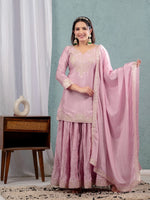 Thumbnail for Yash Enterprise Pink Chinon Silk Embroidery Party Wear Suit Set