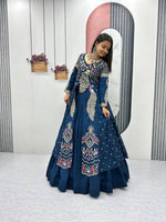 Thumbnail for Yash Enterprise Rama Green Vichitra Silk Party Wear Embroidery Crop Top With Blouse Lehenga Choli - Distacart