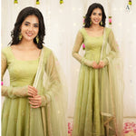 Thumbnail for Yash Enterprise Light Green Soft Organza Party Wear Embroidery Suit Set - Distacart
