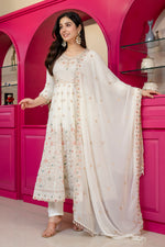 Thumbnail for Yash Enterprise Off White Georgette Party Wear Anarkali Suit Set - Dista