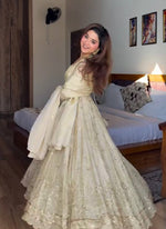 Thumbnail for Yash Enterprise Cream Vichitra Silk Party Wear Embroidery Suit Set - Distacart