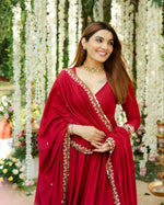 Thumbnail for Yash Enterprise Red Roman Silk Embroidery Suit Set