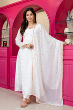 Thumbnail for Yash Enterprise White Georgette Party Wear Embroidery Suit Set - Dista