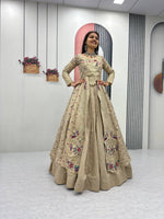 Thumbnail for Yash Enterprise Cream Vichitra Silk Party Wear Embroidery Crop Top With Blouse Lehenga Choli - Distacart