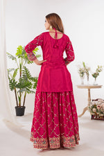 Thumbnail for Yash Enterprise Red Chinnon Silk Embroidery Party Wear Suit Set
