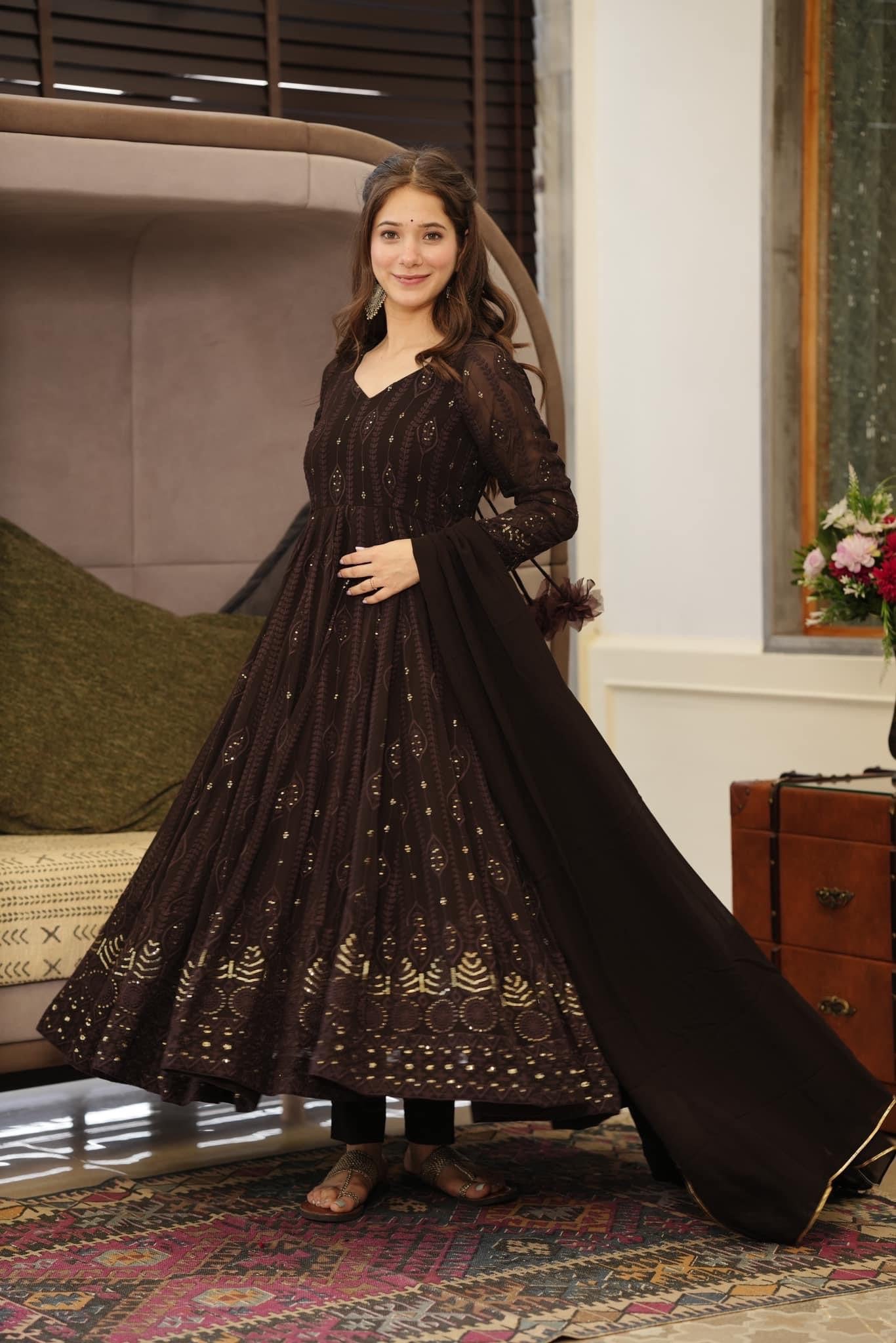 Yash Enterprise Black Embroidered Georgette Suit Set