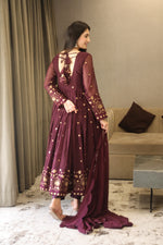 Thumbnail for Yash Enterprise Wine Coloured Anarkali Embroidery Suit Set Stitched