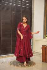 Thumbnail for Yash Enterprise Maroon Maslin Cotton Anarkali Suit Set