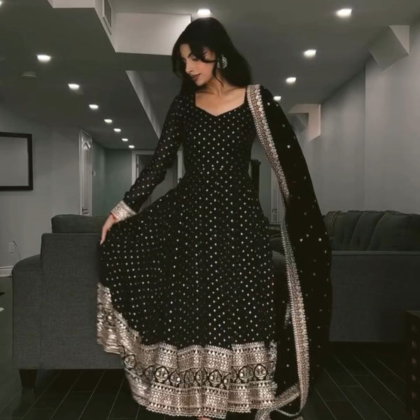 Yash Enterprise Black Faux Blooming Silk Embroidery Party Wear Suit - Distacart