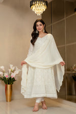 Thumbnail for Yash Enterprise Off White Georgette Party Wear Embroidery Suit Set - Dista
