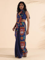 Thumbnail for trueBrowns Purple Muslin Ikat Saree