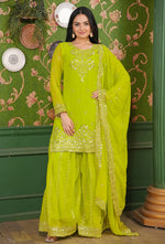 Thumbnail for Yash Enterprise Green Georgette Party Wear Embroidery Party Wear Suit Set