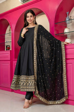 Thumbnail for Yash Enterprise Black Rayon Party Wear Embroidery Suit Set - Dista
