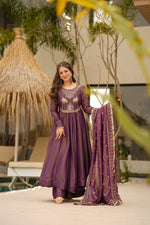 Thumbnail for Yash Enterprise Purple Cosmo Silk Party Wear Ebroidery Suit Set